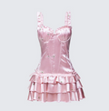 Finesse Odelle Pink Embroidered Satin Ruffle Dress