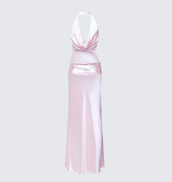 Finesse Athena Pink Sequin Open Back Maxi Dress
