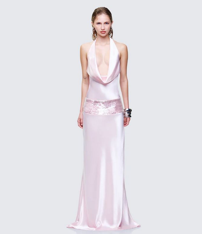 Finesse Athena Pink Sequin Open Back Maxi Dress