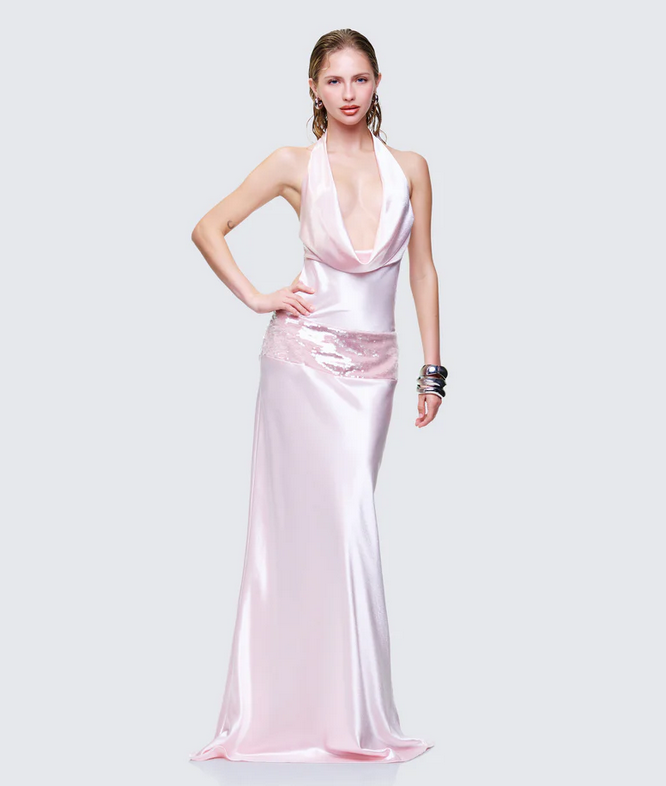 Finesse Athena Pink Sequin Open Back Maxi Dress