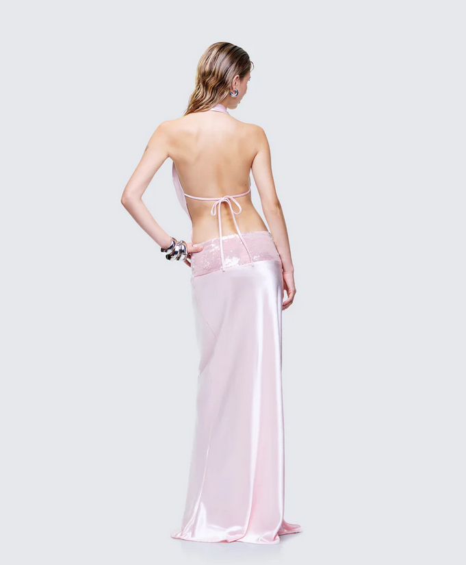 Finesse Athena Pink Sequin Open Back Maxi Dress