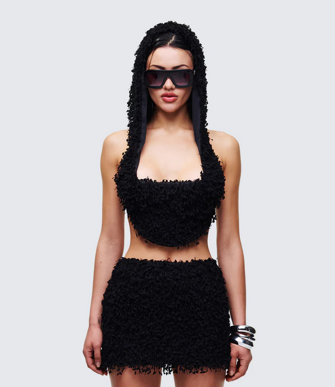 Finesse Morgan Black Knit Hooded Halter Top