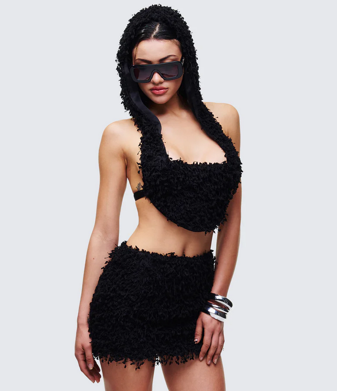 Finesse Morgan Black Knit Hooded Halter Top