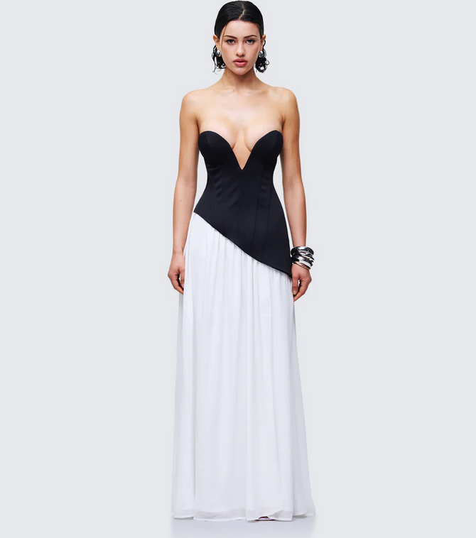 Finesse Pebla Black Crepe Contrast Maxi Dress