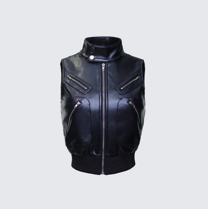 Finesse Salma Black Vegan Leather Vest Jacket