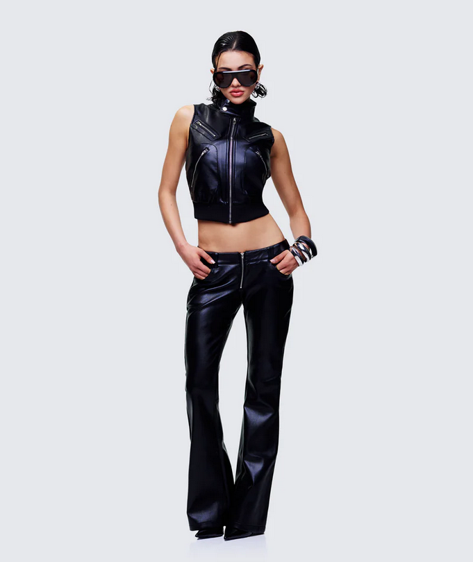 Finesse Salma Black Vegan Leather Vest Jacket