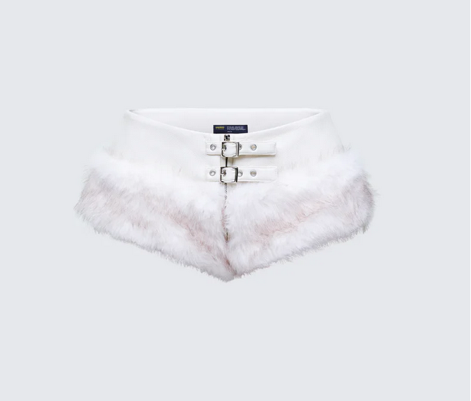 Finesse Larina White Faux Fur Micro Shorts