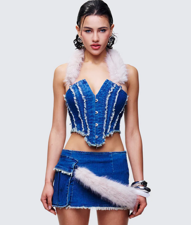 Finesse Sophelle Distressed Acid Wash Denim Corset