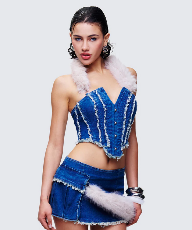 Finesse Sophelle Distressed Acid Wash Denim Corset