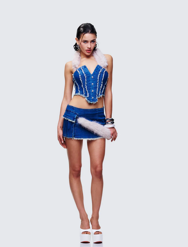 Finesse Sophelle Distressed Acid Wash Denim Corset