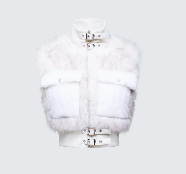 Finesse Larina White Faux Fur Sleeveless Jacket