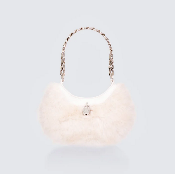 Finesse Dora White Fur Lock Bag