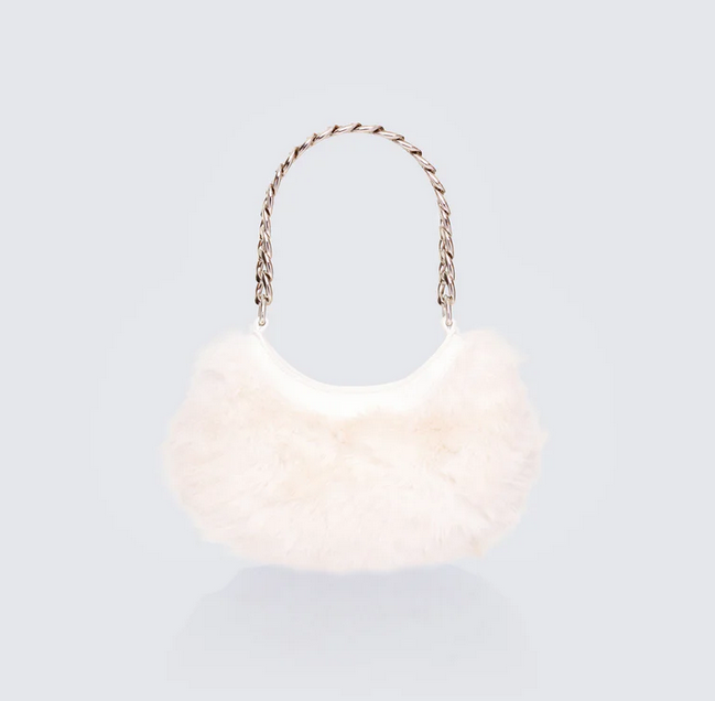 Finesse Dora White Fur Lock Bag