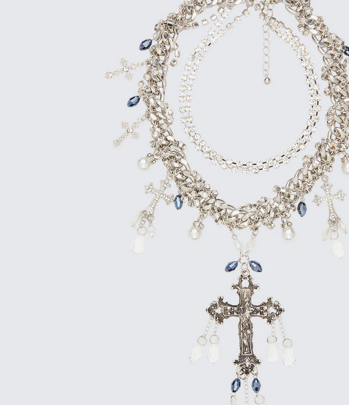 Finesse Salwa Silver Multi Crucifix Necklace