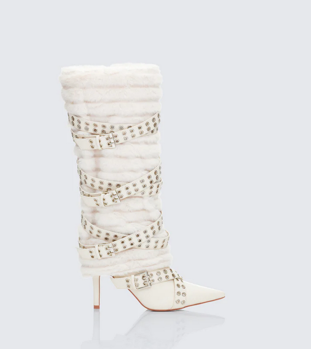 Finesse Namira Fur Knee High Buckle Strapped Boot