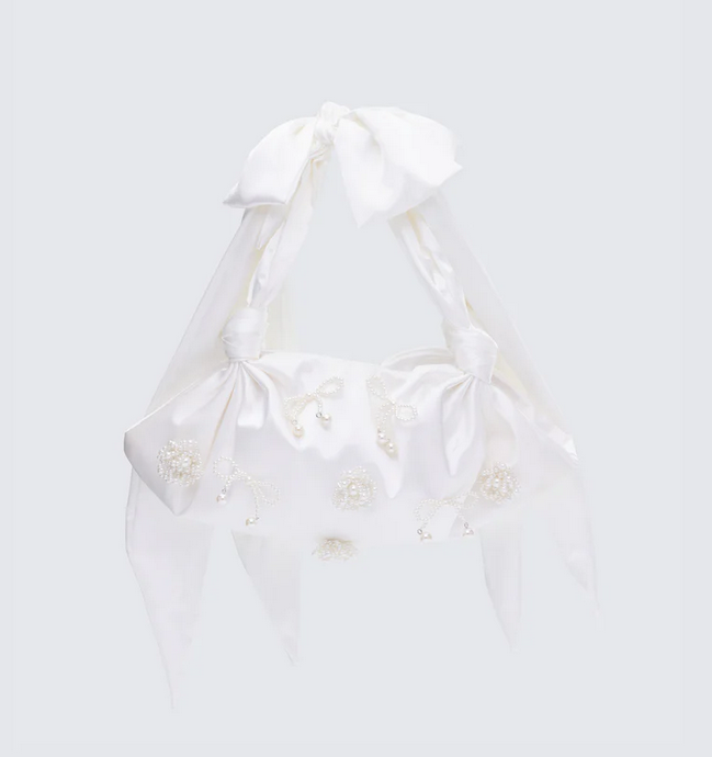 Finesse Kymani White Satin Bag with Pearl Detail
