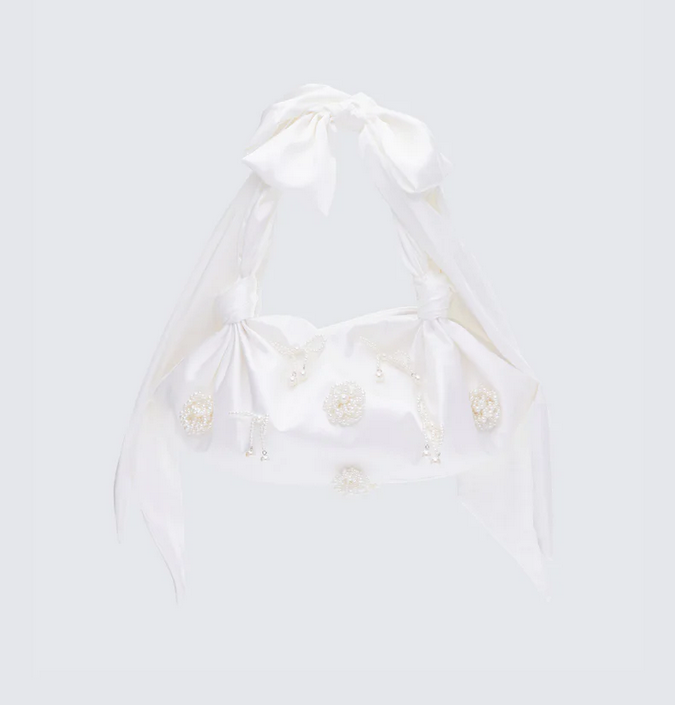 Finesse Kymani White Satin Bag with Pearl Detail