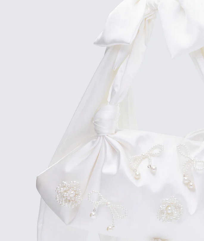 Finesse Kymani White Satin Bag with Pearl Detail