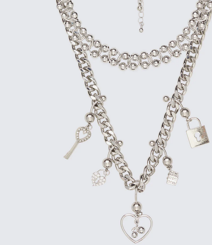 Finesse Darlene Silver Piercing Charm Necklace Stack