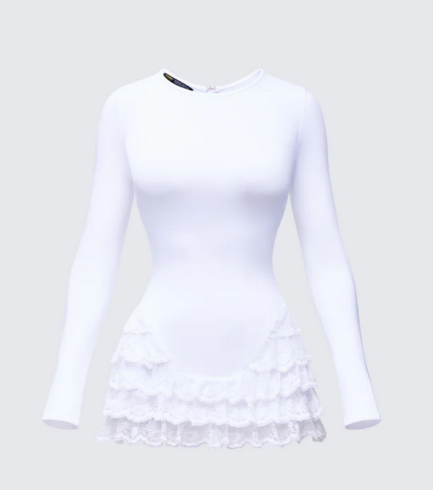 Finesse Odelia White Ruffle Bottom Mini Dress