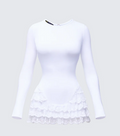 Finesse Odelia White Ruffle Bottom Mini Dress