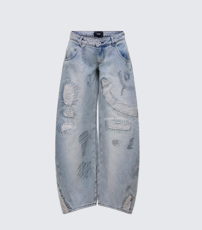 Finesse Zaid Gray Denim Sashiko Jeans
