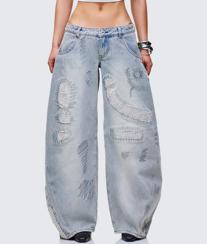 Finesse Zaid Gray Denim Sashiko Jeans