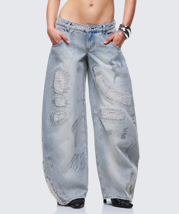 Finesse Zaid Gray Denim Sashiko Jeans