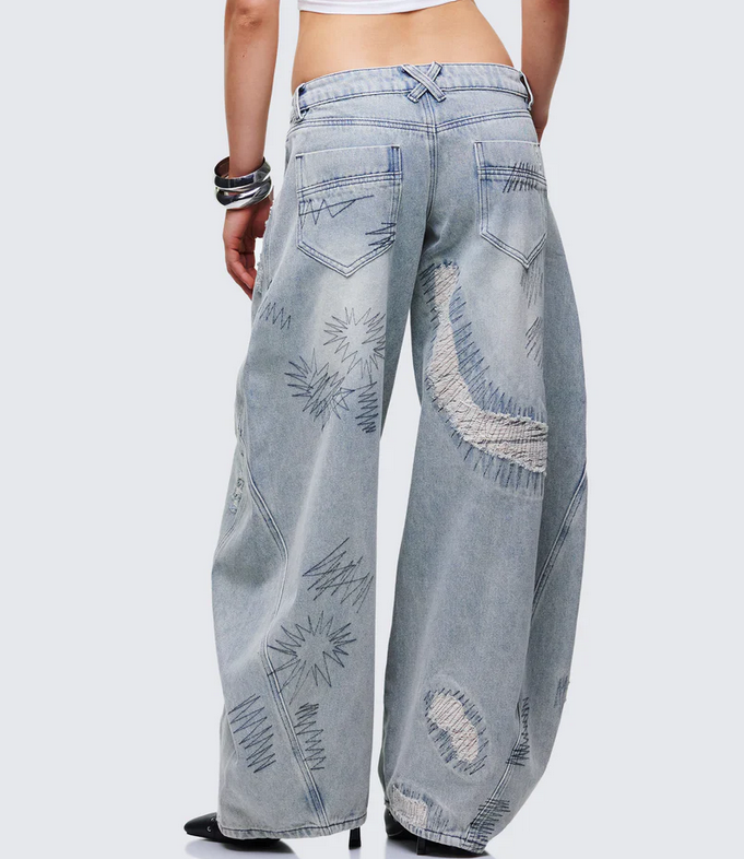 Finesse Zaid Gray Denim Sashiko Jeans