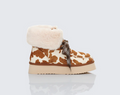 Finesse Honey Real Leather Cow Print Platform Lace Up Bootie
