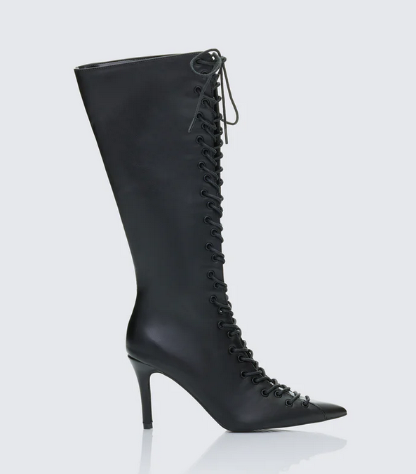 Finesse Zalika Black Knee High Lace up Corset Boot