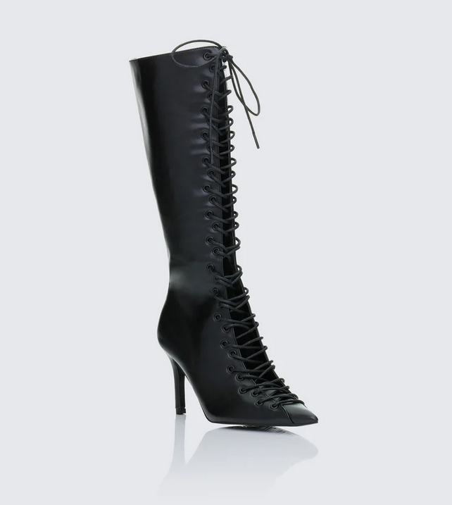 Finesse Zalika Black Knee High Lace up Corset Boot