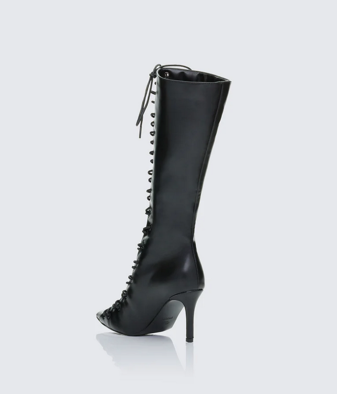 Finesse Zalika Black Knee High Lace up Corset Boot