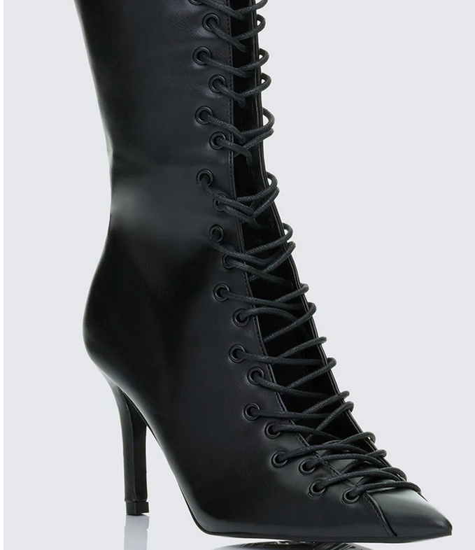 Finesse Zalika Black Knee High Lace up Corset Boot