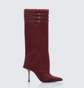 Finesse Tammy Burgundy Real Leather Pony Fold Over Boots