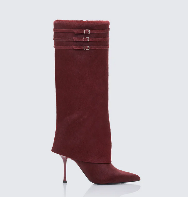 Finesse Tammy Burgundy Real Leather Pony Fold Over Boots