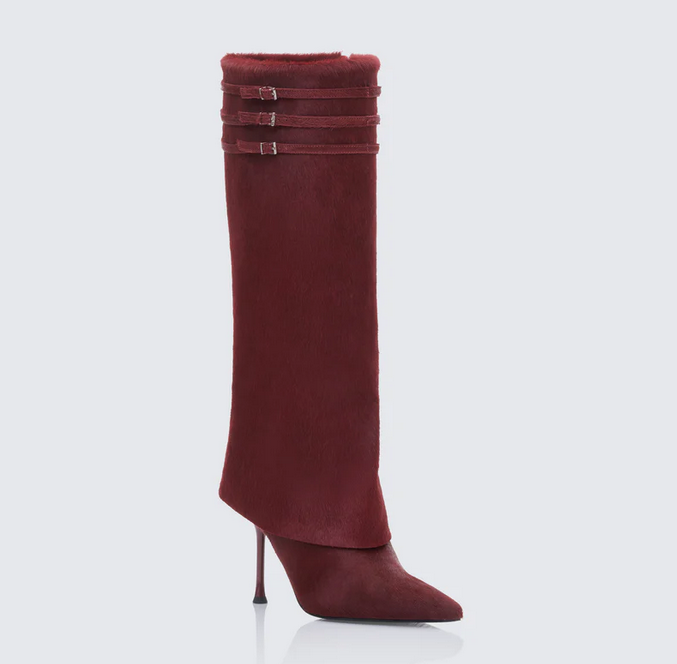 Finesse Tammy Burgundy Real Leather Pony Fold Over Boots