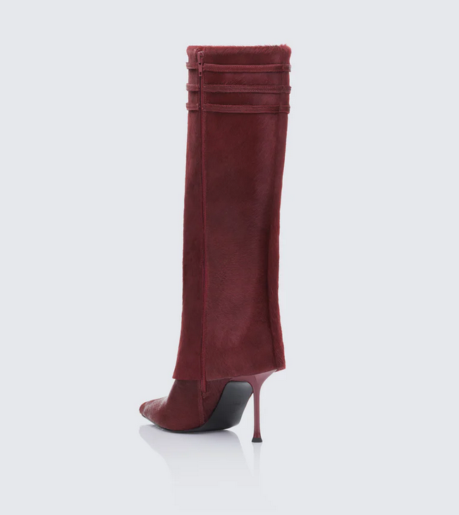 Finesse Tammy Burgundy Real Leather Pony Fold Over Boots