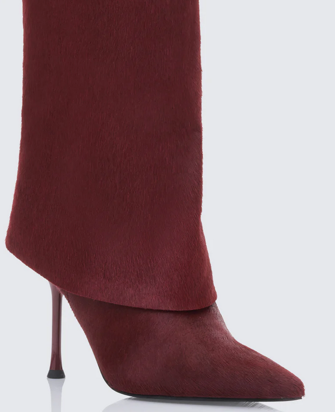 Finesse Tammy Burgundy Real Leather Pony Fold Over Boots