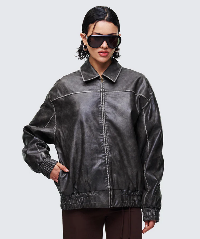 Finesse Hallow Brown Vegan Leather Jacket