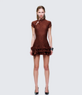 Finesse Jeselle Brown Jacquard Ruffle Hem Mini Dress
