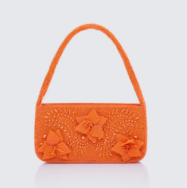 Finesse Mahira Orange Embellished Flower Bag