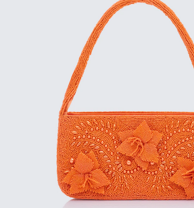 Finesse Mahira Orange Embellished Flower Bag