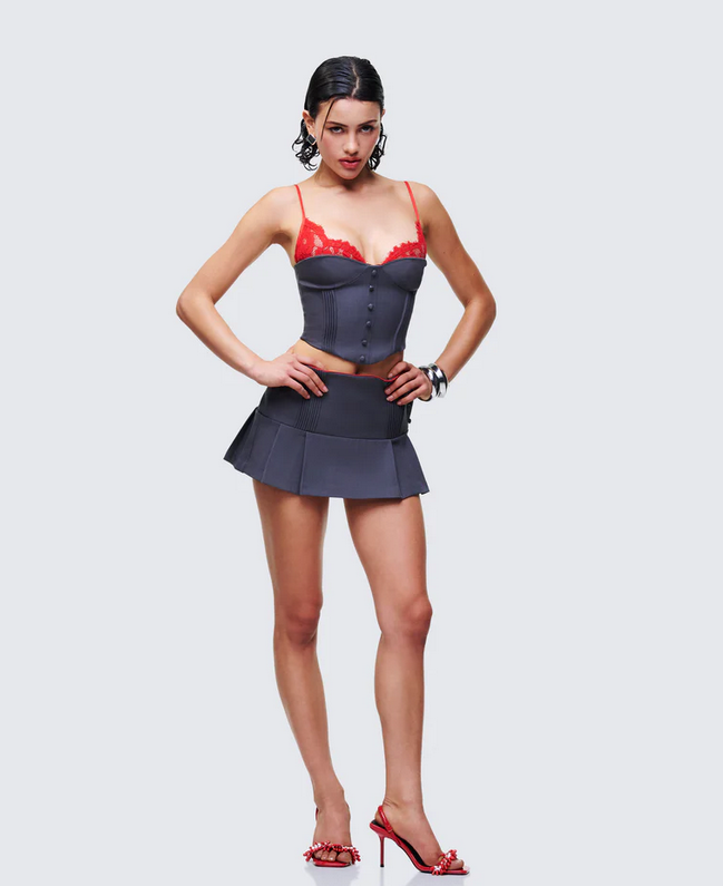 Finesse Aisla Grey Tailored Pleated Mini Skirt