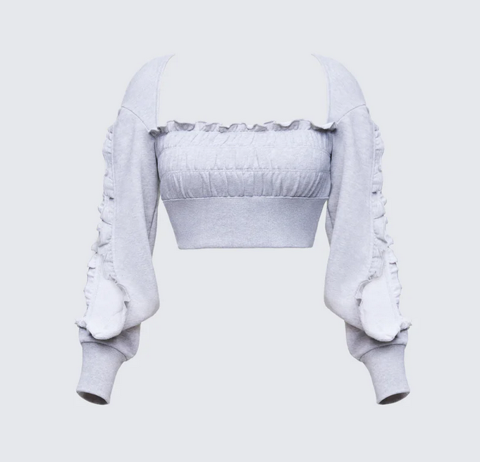 Finesse Sonet Grey Knit Ruffle Edge Open Sleeve Top
