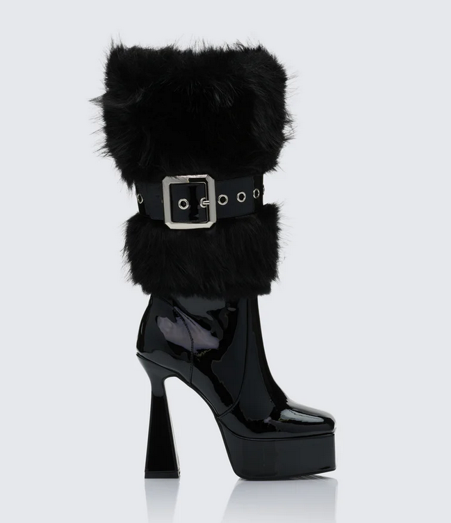 Finesse Kezia Black Fur Cuff Platform Boot