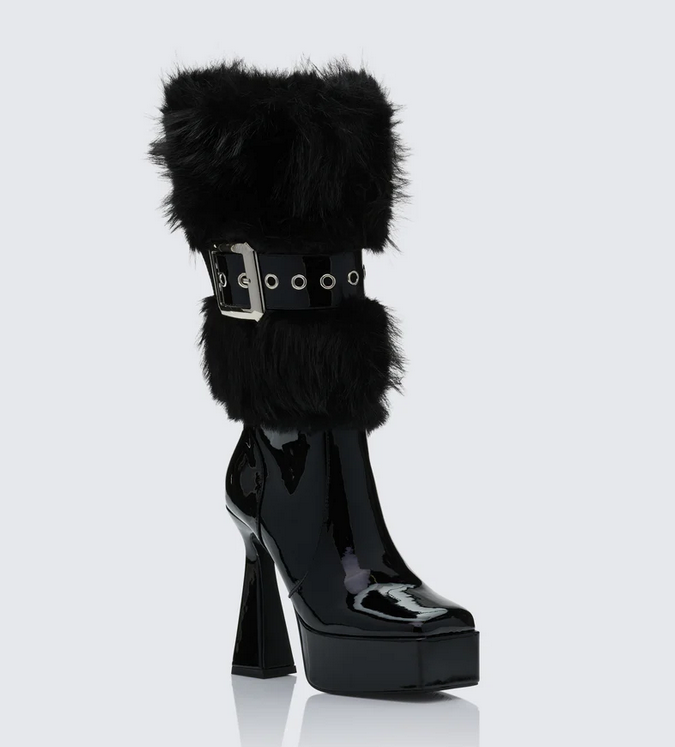 Finesse Kezia Black Fur Cuff Platform Boot