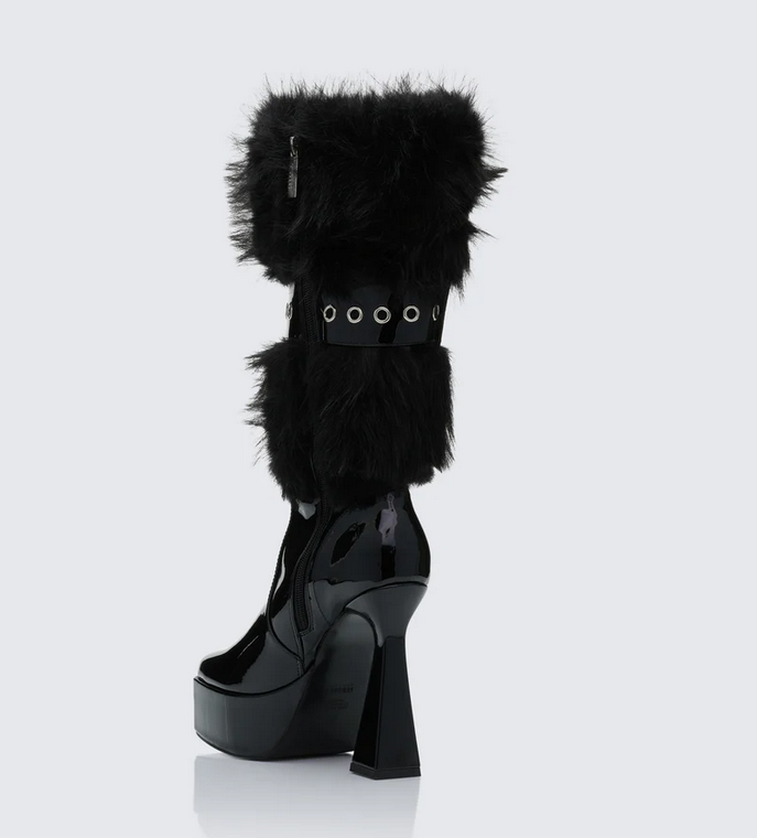Finesse Kezia Black Fur Cuff Platform Boot