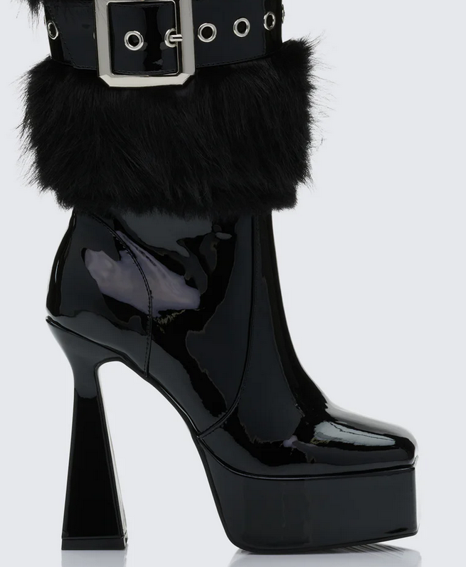 Finesse Kezia Black Fur Cuff Platform Boot
