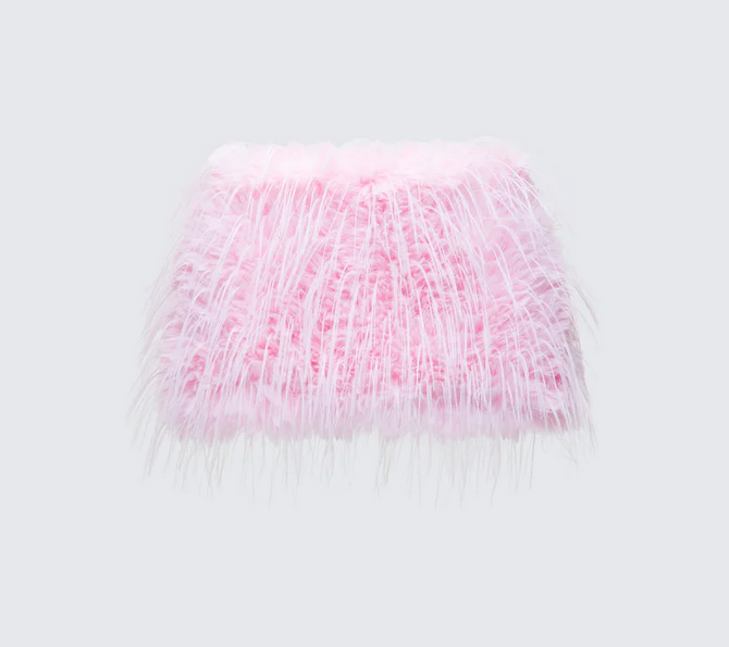 Finesse Amal Pink Feathered Mini Skirt